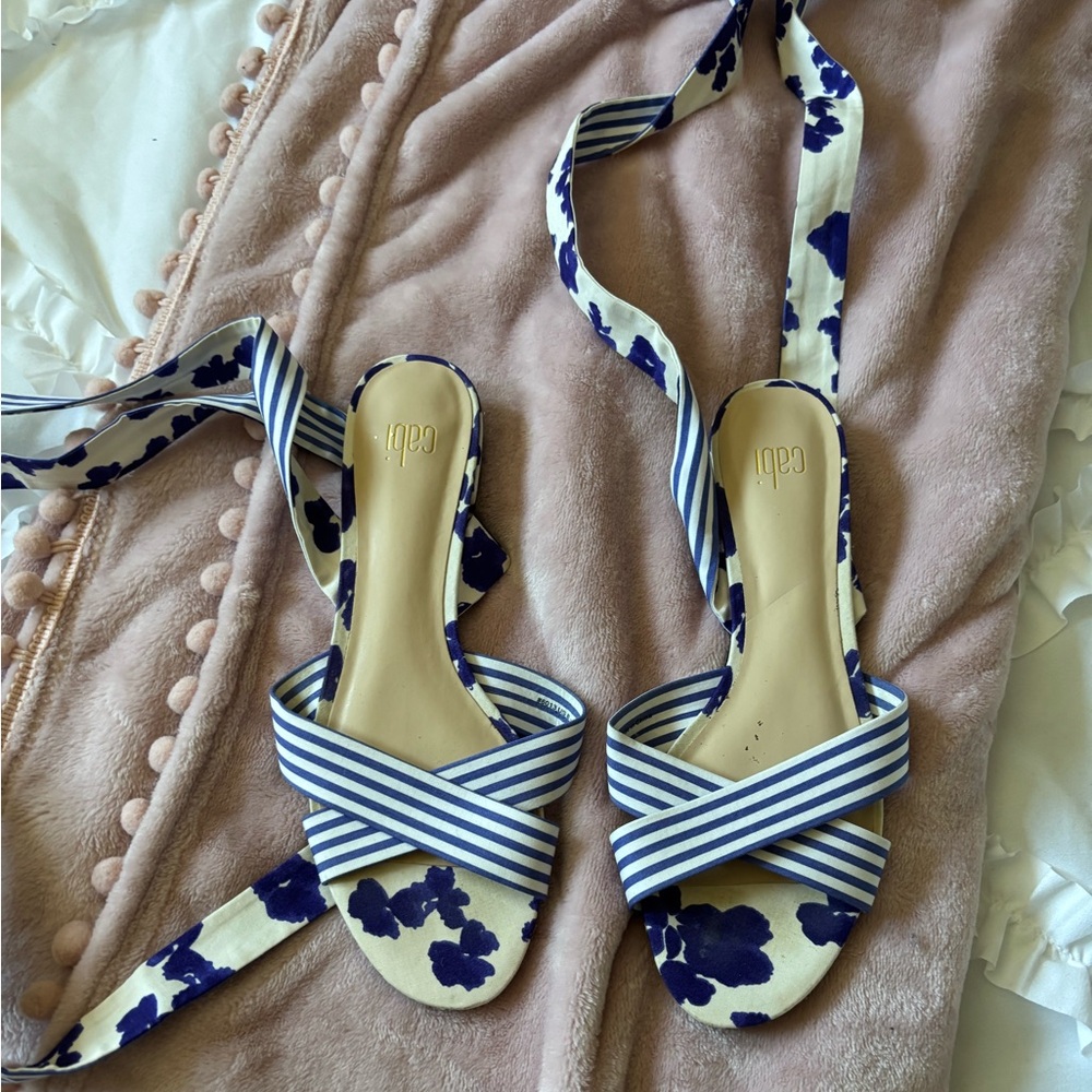 Cabi lace up flower and strip sandals.